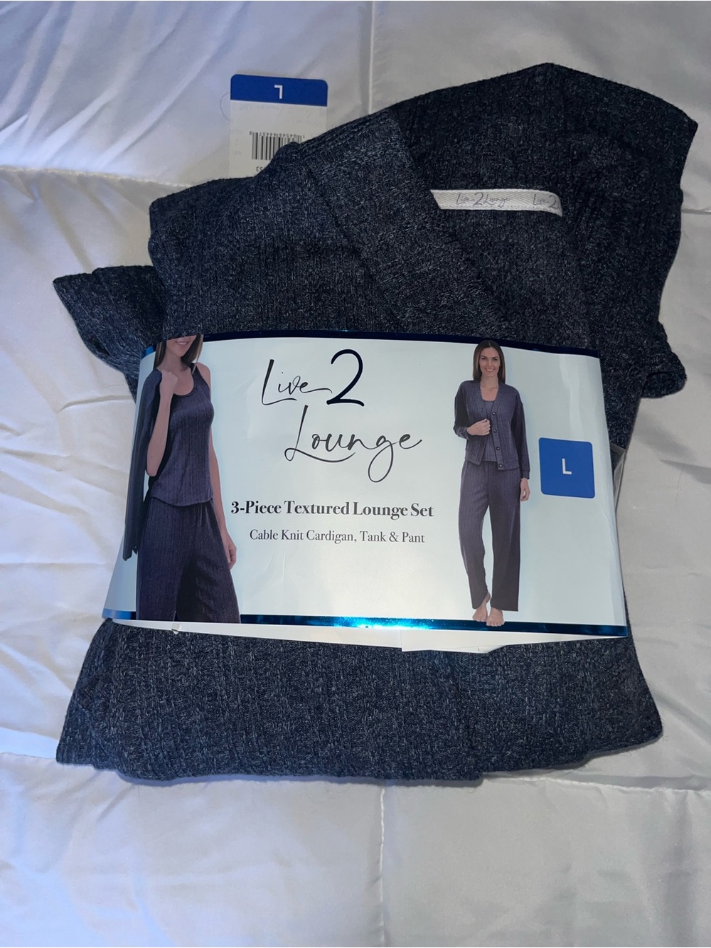 Women's 3-Piece Textured Lounge Set - Charcoal Gray